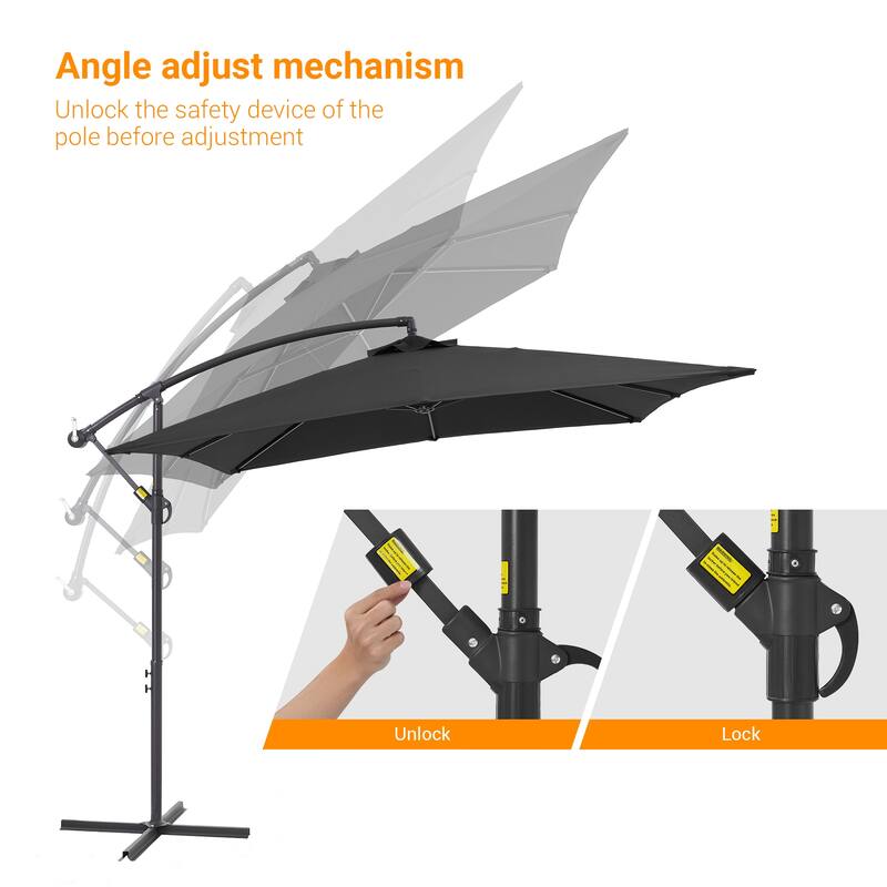 BONOSUKI 8.2x8.2ft Offset Patio Umbrella Hanging Umbrella w/Steel Ribs