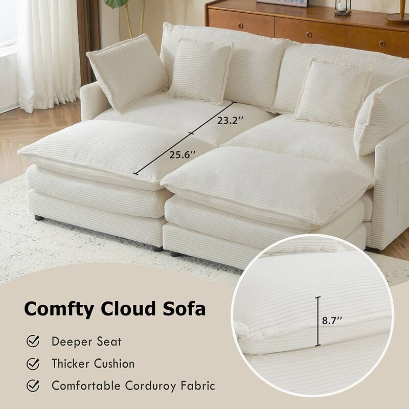 75.6" Compact L-Shape Sectional, Corduroy Modular Sofa with Pockets