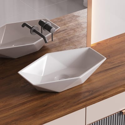 HEXY White Ceramic Hexagonal Countertop Vessel Sink