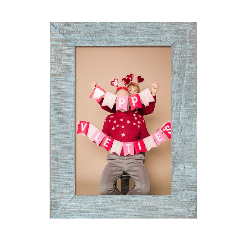 Adeco Wood Grain Distressed Blue Wood Picture Frame