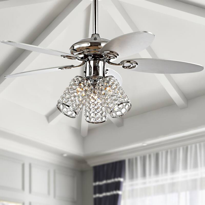 Mandy 42" 3-Light Crystal LED Ceiling Fan With Remote, Chrome by JONATHAN Y