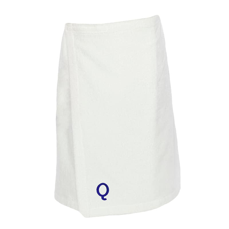 Authentic Hotel and Spa Turkish Cotton Terry Monogrammed White Men's Spa and Shower Towel Wrap - White/Q
