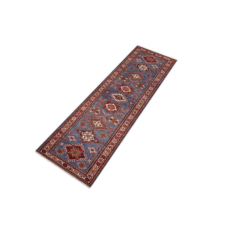 Tribal Super Kazak Seraphina Light Blue/Beige Hand Knotted Wool Runner - 2'8'' x 10'6''