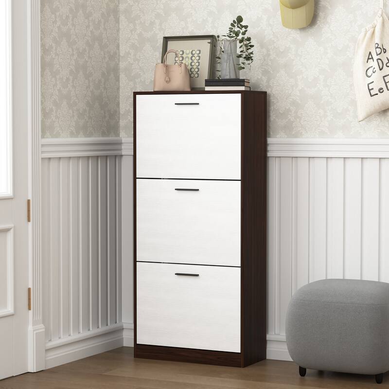 Freestanding Shoe Rack Storage Cabinet with 3 Flip Drawers and Adjustable Panels for Up to 18 Pairs, Entryway Organizer