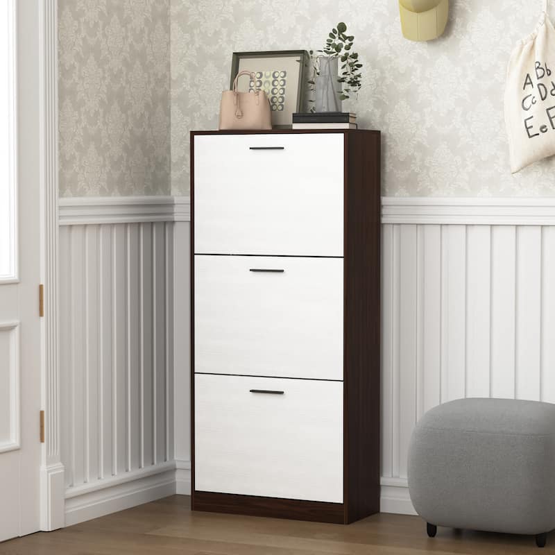 Shoe Storage Cabinet with 3 Flip Drawers, Freestanding Narrow Shoe Rack, Hidden Shoe Cabinet with Adjustable Panel