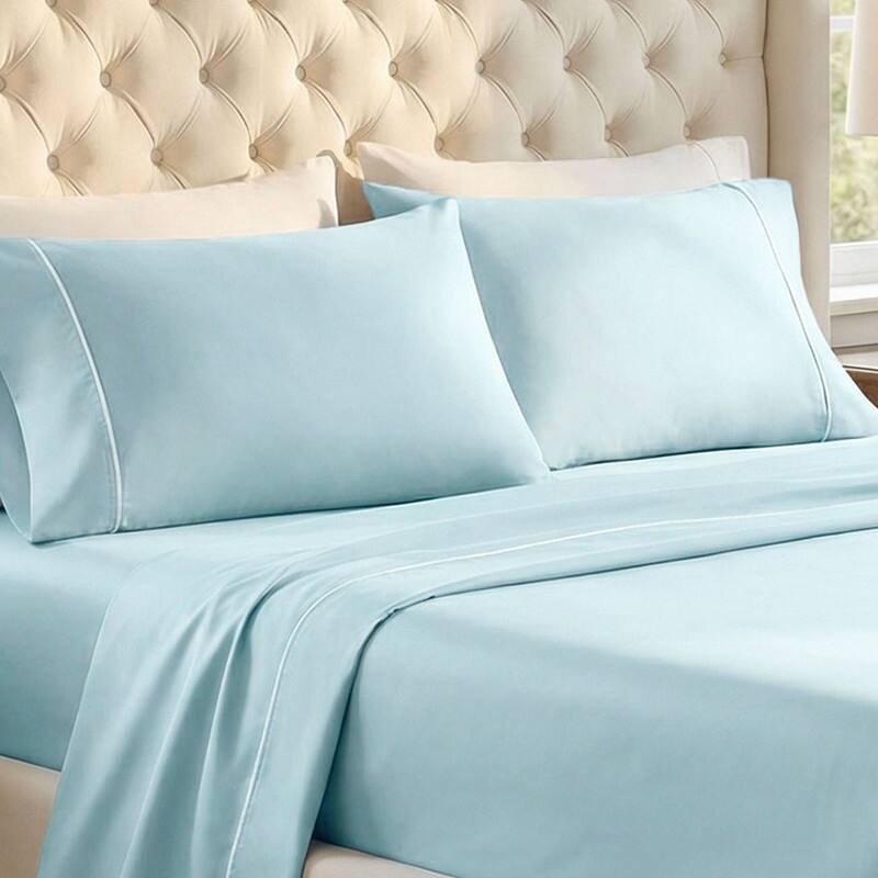 Superior Egyptian Cotton 650 TC Embroidered Pillow Cases, Set of 2 - King - King/Baby Blue