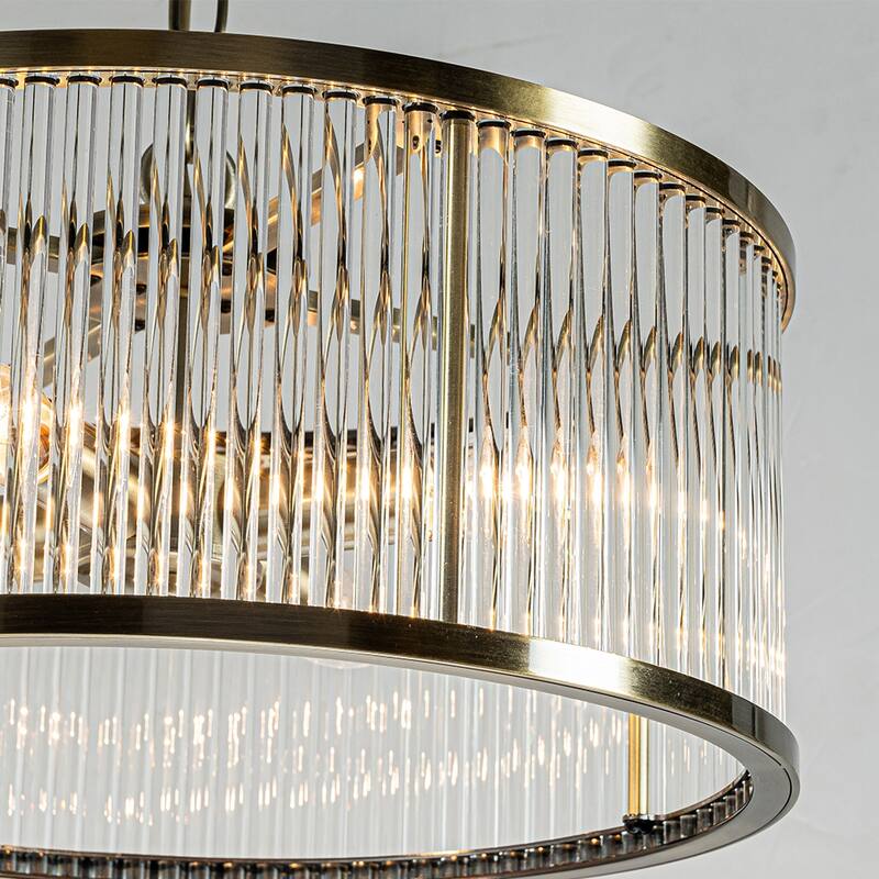 Modern Glam Antique Bronze / Matte Black 4-Light Glass Drum Chandelier Contemporary Hanging Light For Living Room Entryway