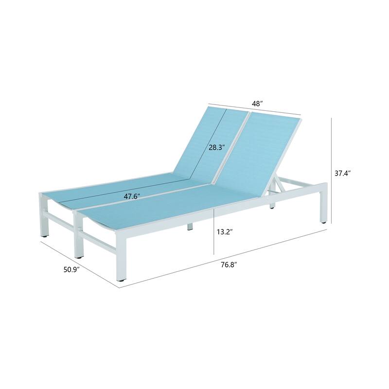 Double Chaise Lounge Outdoor Aluminum Adjustable Back Recliner Chair