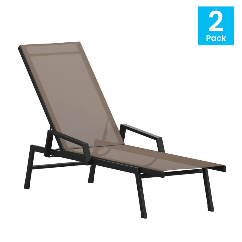 Set of 2 All-Weather Textilene Adjustable Chaise Lounge Chairs with Arms