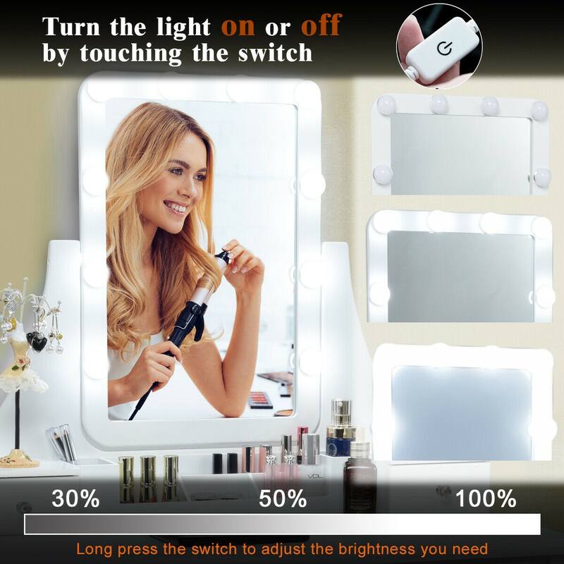 Gymax Vanity Dressing Table Set w/Removable Box &10 Dimmable Bulbs