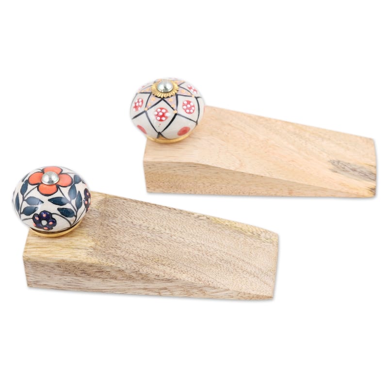 Novica Handmade Heavenly Blossoms Wood Door Stoppers (Pair)