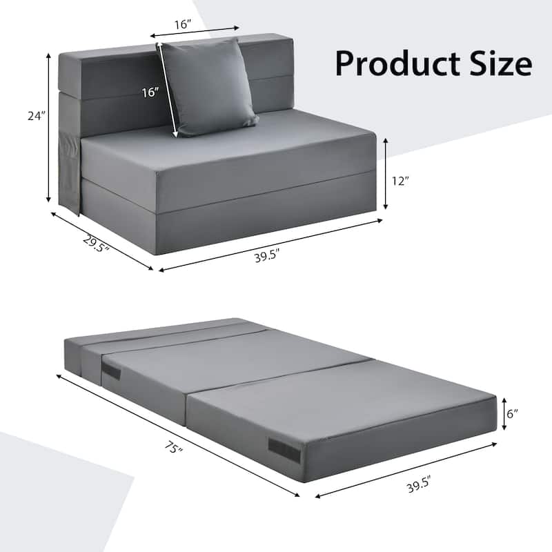 Dark Grey Faux Linen Foldable Sofa Bed with Ergonomic Comfort Pillow Support for All Ages - 39" x 29.5" x 24.5" (L x W x H)