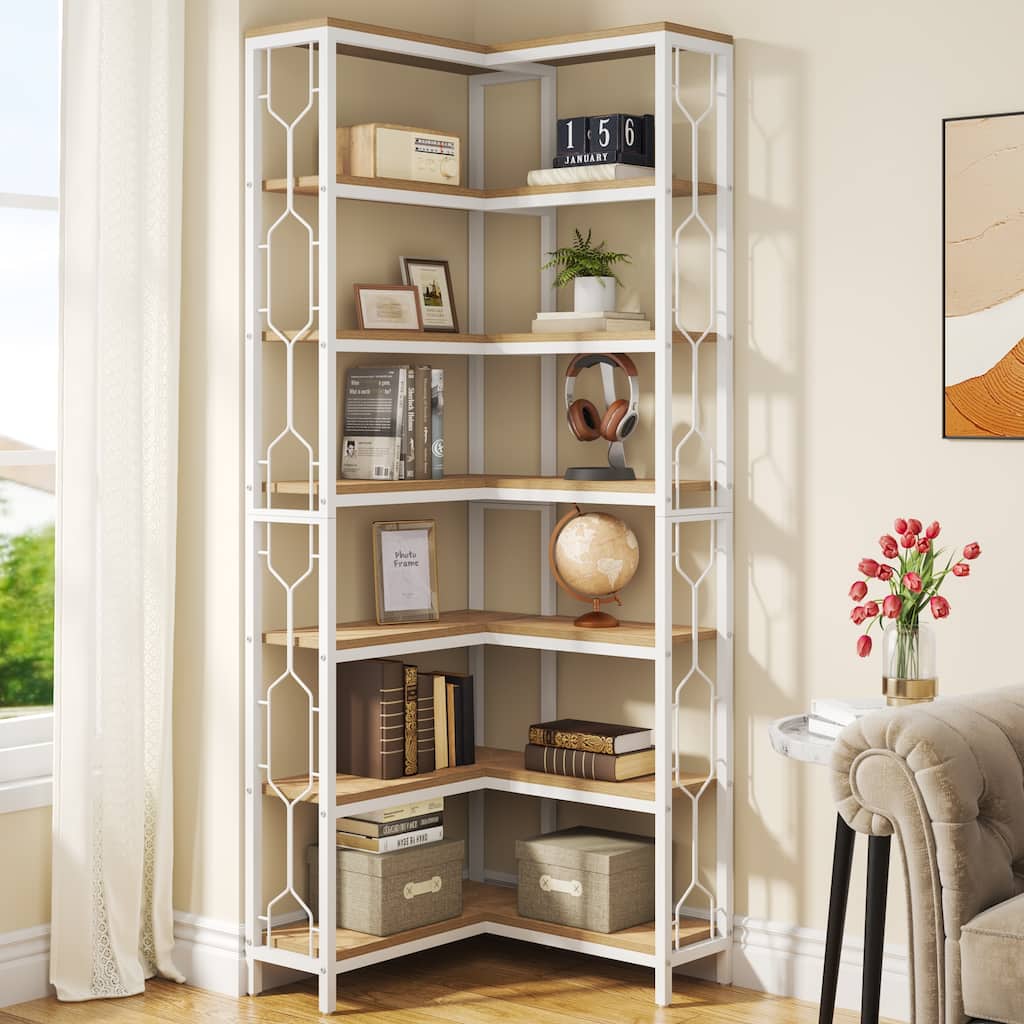 7-Tier Industrial Corner Bookshelf