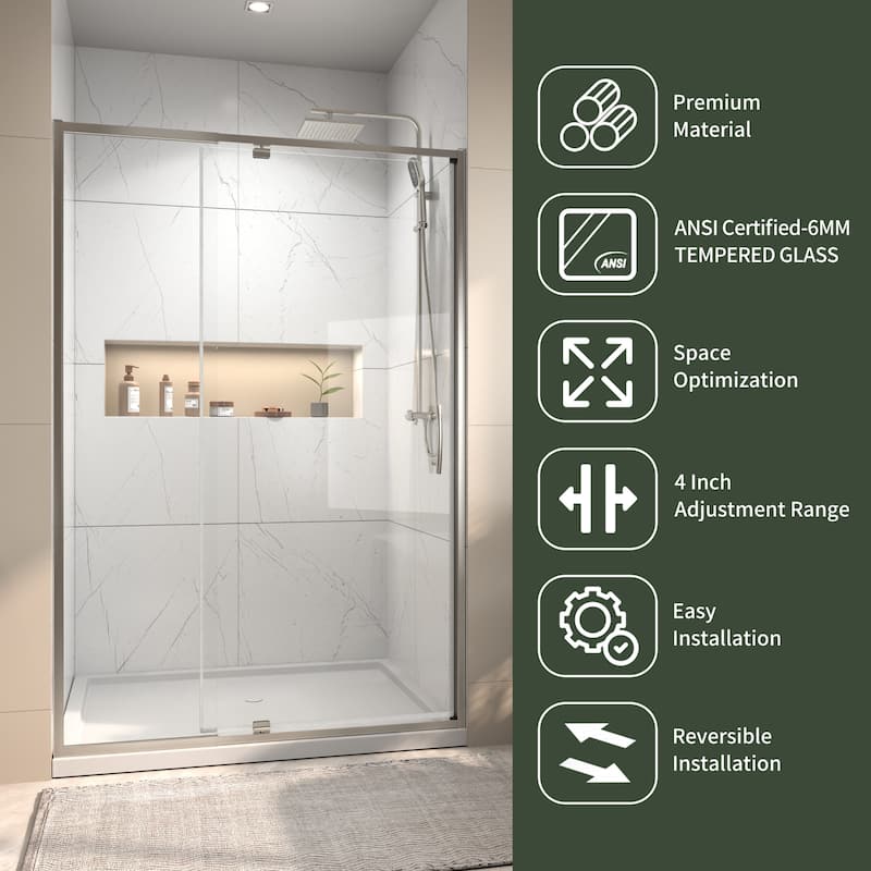 Modland 48"x71" Pivot Swing Semi-Frameless Shower Door with 1/4" Tempered Clear Glass