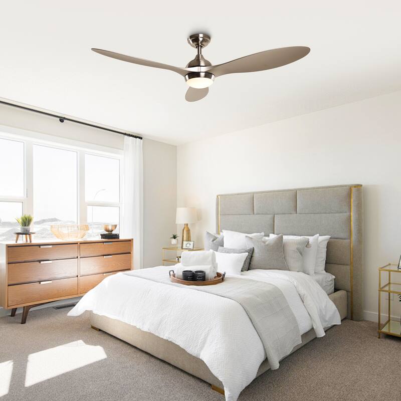 Modern Brushed Nickel 3-Blade LED Ceiling Fan with Remote Control - 56-in W x 13.7-in H