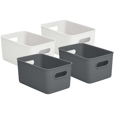 Superio Ribbed Storage Bin, 4 Pack - 2 White, 2 Grey - 10.47"W x 6.97"D x 12.13"H