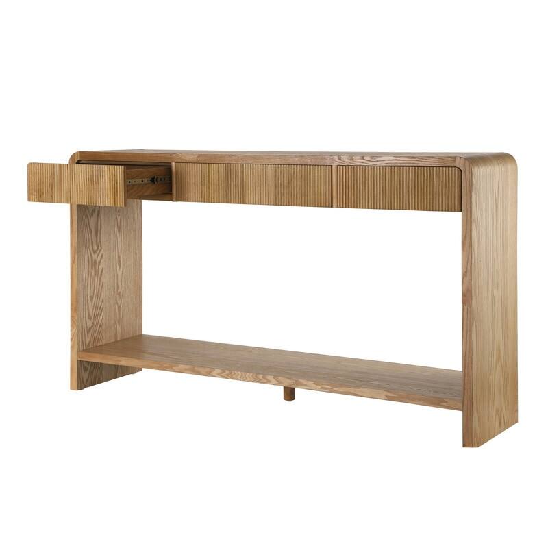 Modern 59" Console Table with 3 Drawers, Vertical Slats and Round Edge Design for Entryway or Hallway