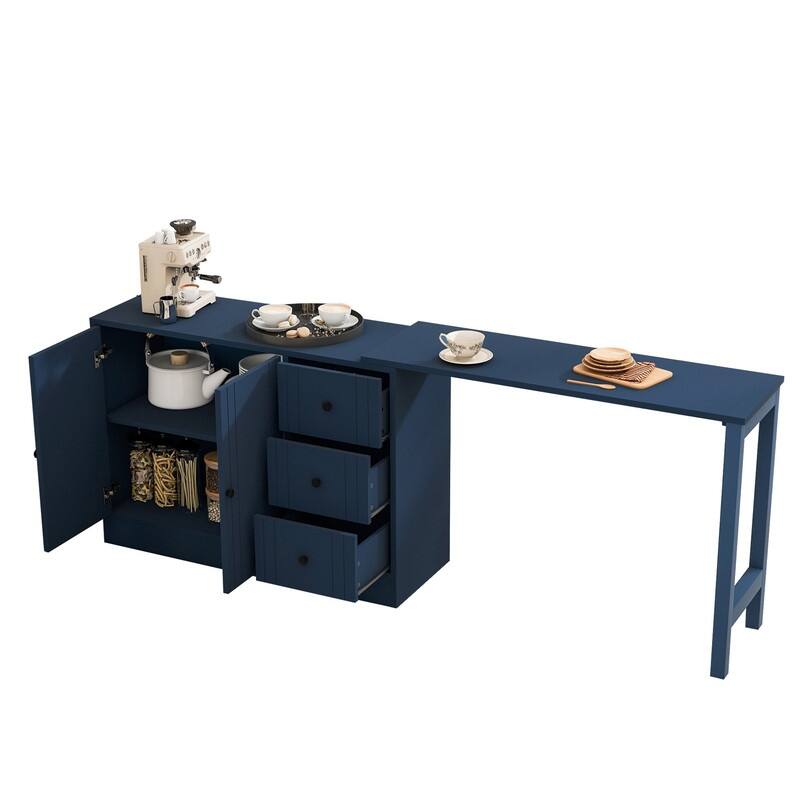 Multifunctional 89.7" Wooden Sideboard with Extendable Table and Storage for Living Room Organization