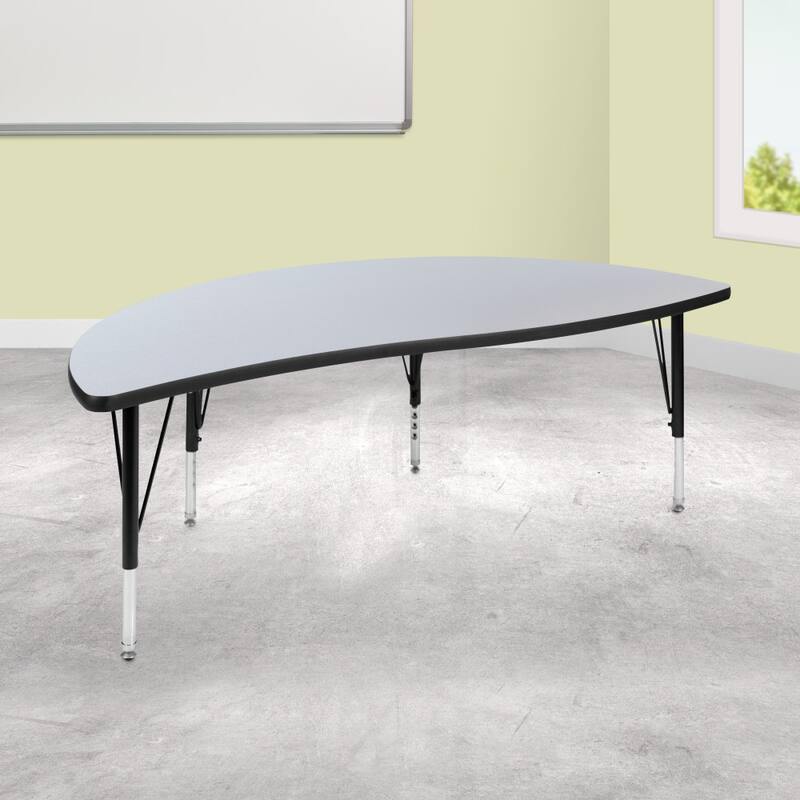60" Half Circle Wave Collaborative Grey Kids Adjustable Height Activity Table - Grey