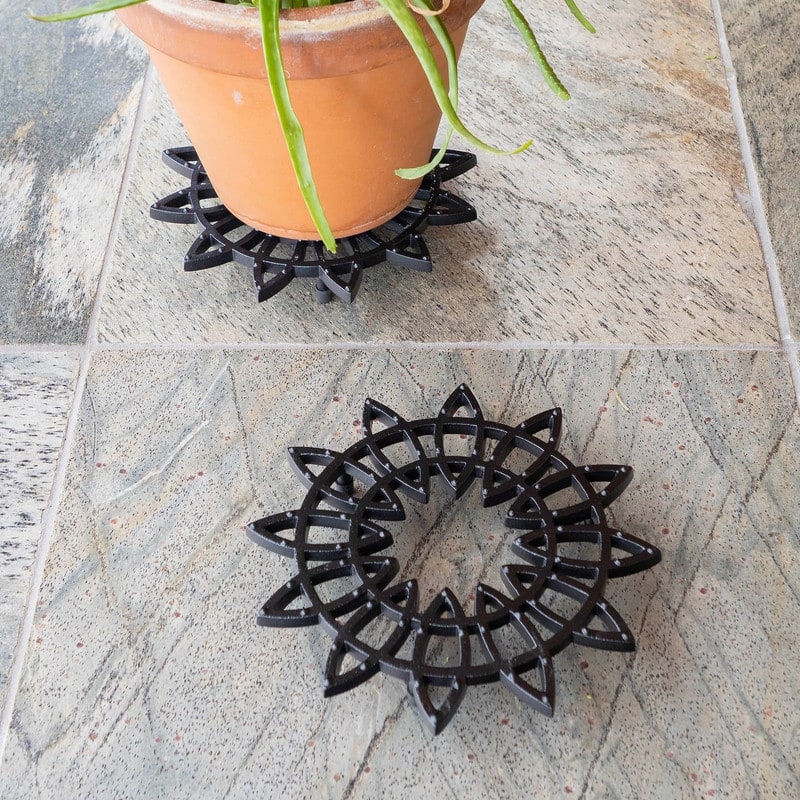 Achla Designs 12"W Black Powedercoat Finish Wrought Iron Flower Trivet (Set of 2)