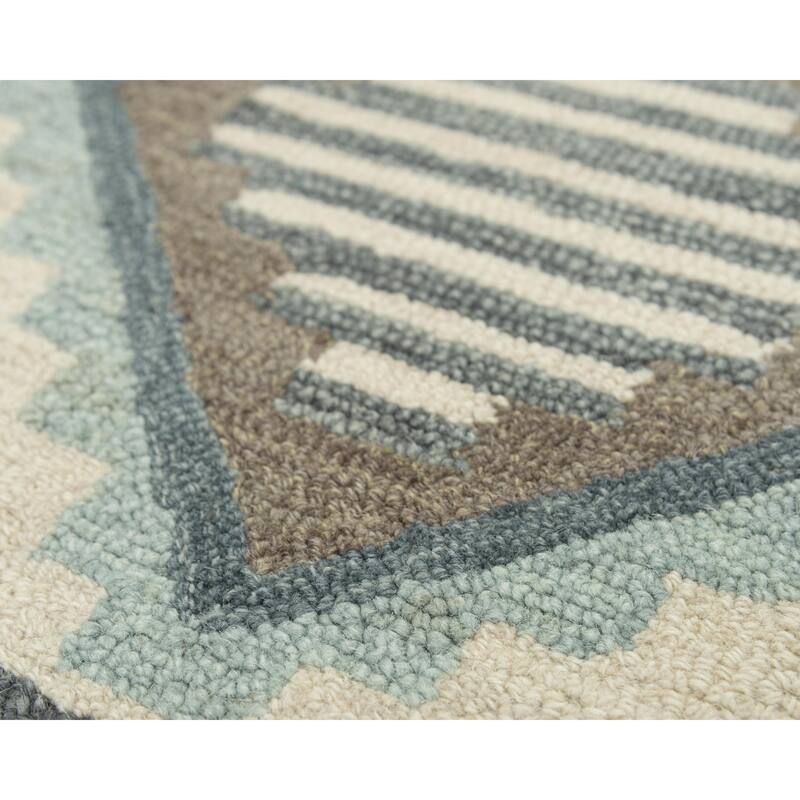 Alora Decor Sedona Beige and Blue Southwest Lodge Geometric Hand-tufted Wool Rug