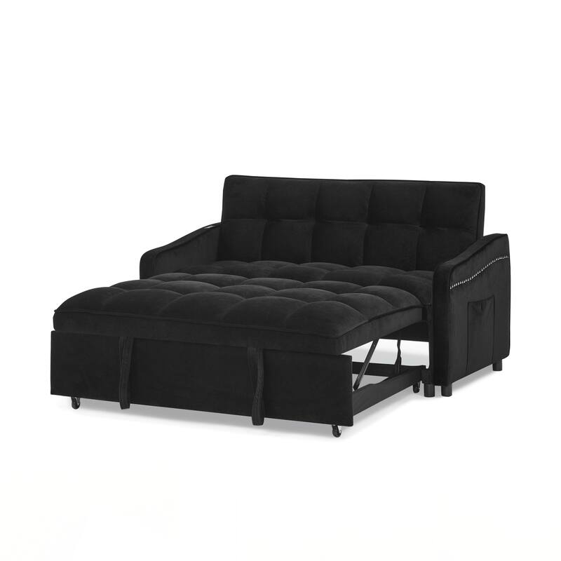 Loveseats Sofa Bed with Pull-out Bed,Adjsutable Back and Two Arm Pocket