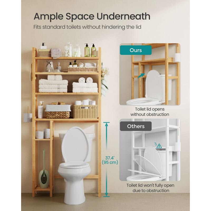 4-Tier Space-Saving Over Toilet Storage Shelf with Adjustable Shelves and Wicker Frame - 32.7''L x 10.2''W x 72.8''H