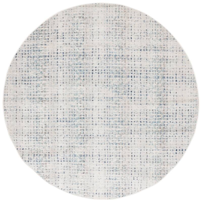 SAFAVIEH Rainbow Szonja Indoor/Outdoor Boho Waterproof Patio Backyard Rug - 6'7" Round - Blue/Ivory