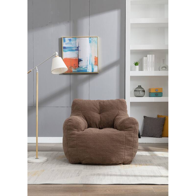 Grondin Mid-Century Modern Faux Fur Fabric Upholstery Bean Bag Chair Tufted Foam Padding Lazy Sofa with Armrests - Tan