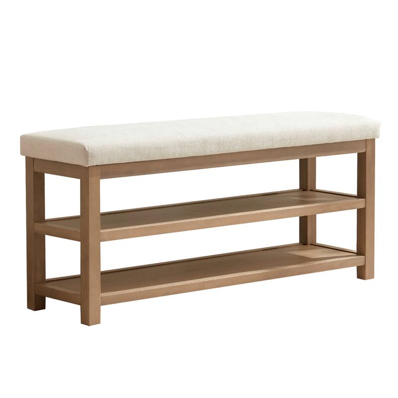 HUIMO Multi-Functional Solid Wood Bench with Storage Shelves 46in/39in - 39 in - Beige