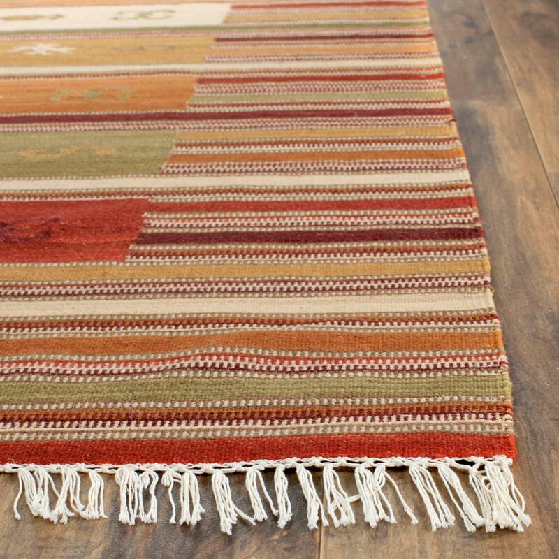 SAFAVIEH Handmade Kilim Flatweave Mechteld Casual Tribal Wool Rug with Fringe - 4' x 6' - Burgundy/Multi - Rectangle