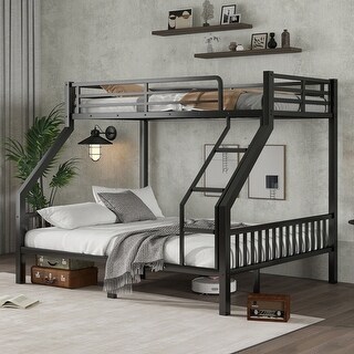 Twin XL Over Queen Metal Bunk Bed with Ladder and Slats Support for Adults Teens, Black, (Old SKU W2580S00003)