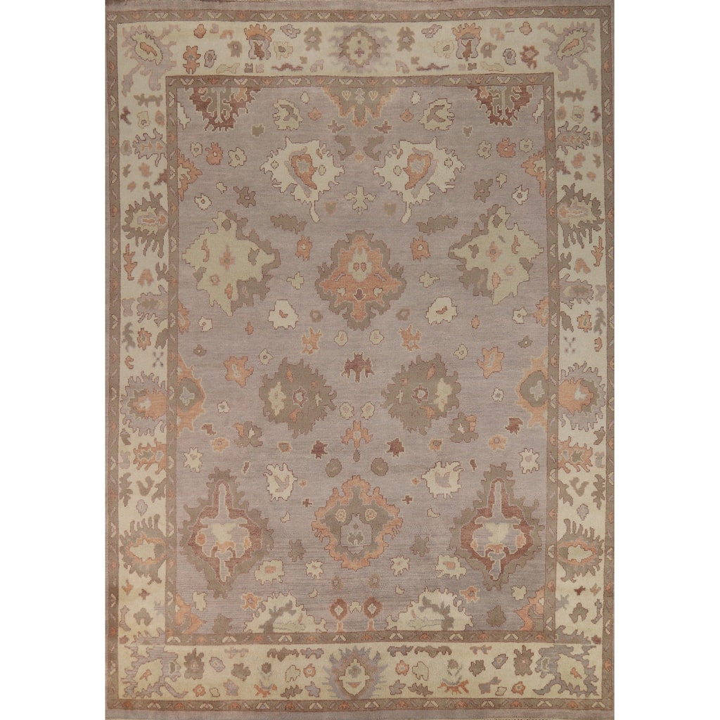 Floral Gray Oushak Indian Area Rug Hand-Knotted Wool Carpet - 9'2" x 12'0"