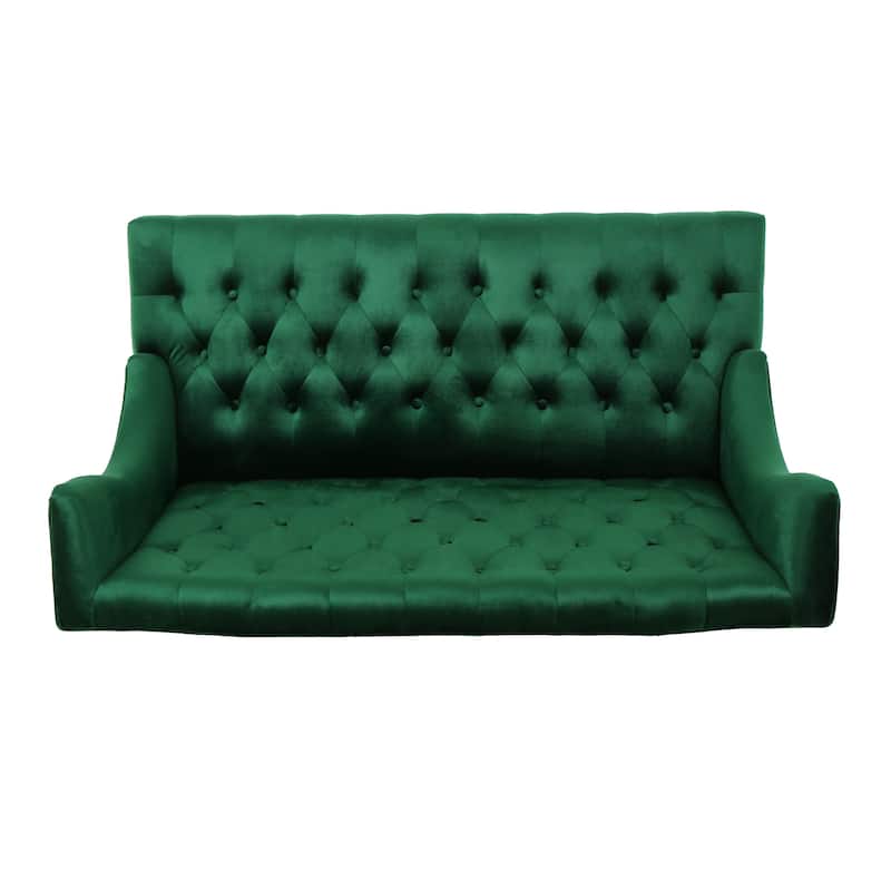 Emerald 50.25" Velvet Button Tufted High Wingback Loveseat Sofa with Wood Legs for Living Room