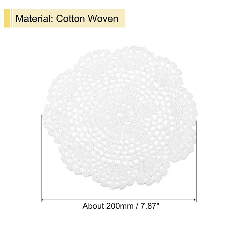 Crochet Doilies, 8 Inch - Handmade Crochet Cotton Coaster - White - 8Pcs