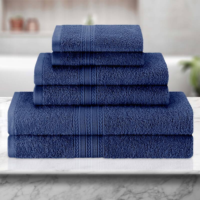 Eco-Friendly Sustainable Cotton 6-Piece Bathroom Towel Set - Navy Blue
