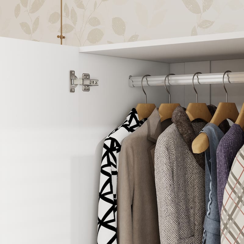 Armoire Wardrobe Closet with Drawer and Shelves, Freestanding Wooden Bedroom Armoire Closet with Hanging Rod