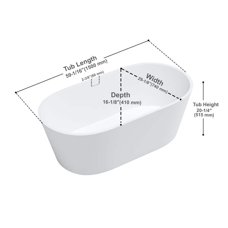 Repose 59" Stone Resin Soaking Tub - Oval - 30D x 59W x 21H