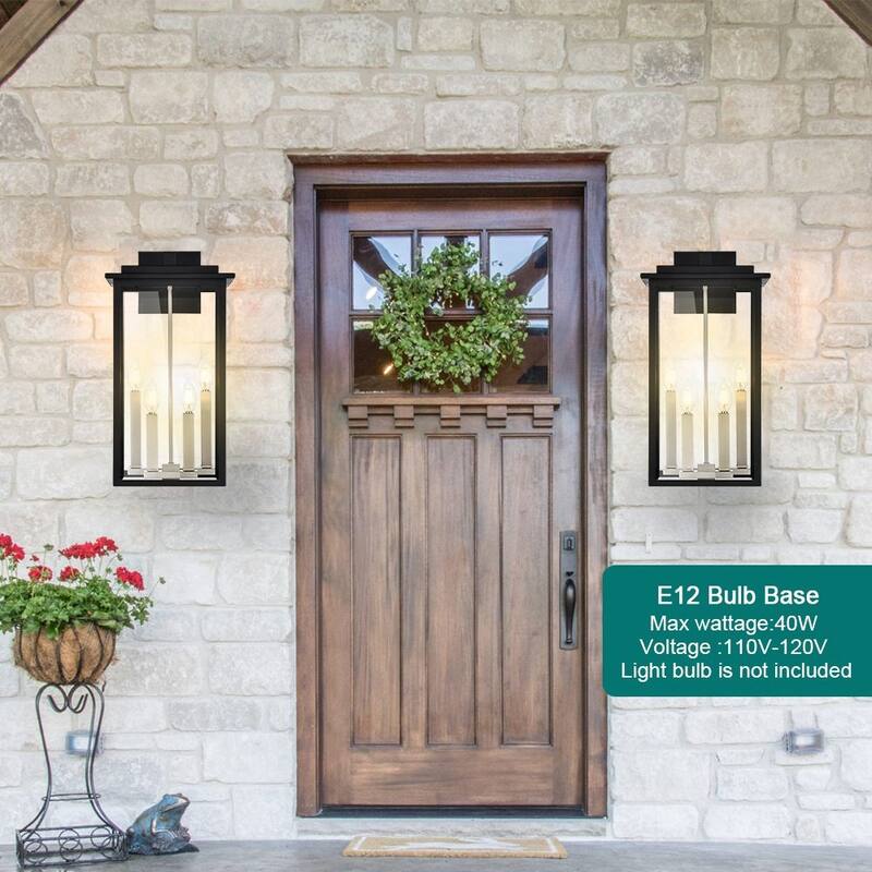 Outdoor Wall Sconce, Exterior Porch Light Wall Mount Lantern, Black and Brushed Nickel Finish with Clear Glass for House