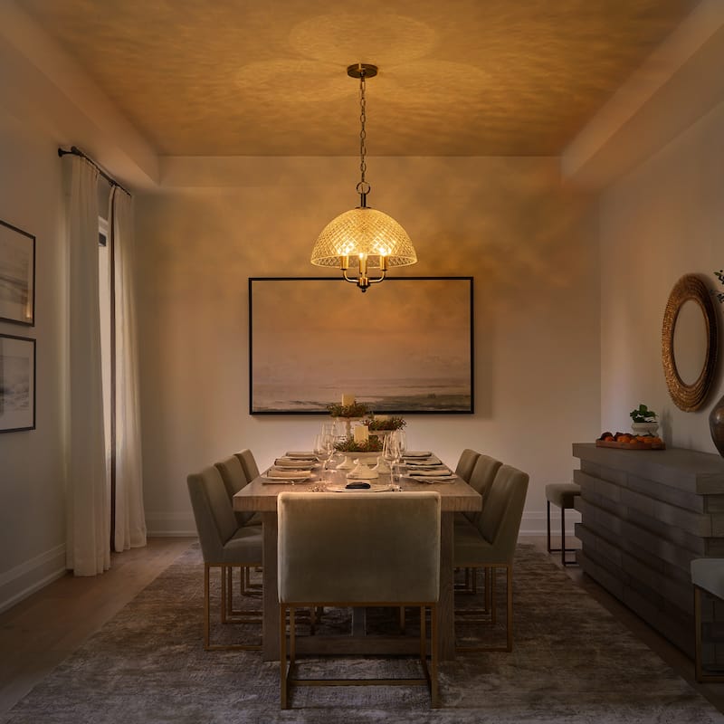 Brushed Gold 3-Light Pendant Light with Half-Dome Grid Shade Dining - Dia.15.75-in