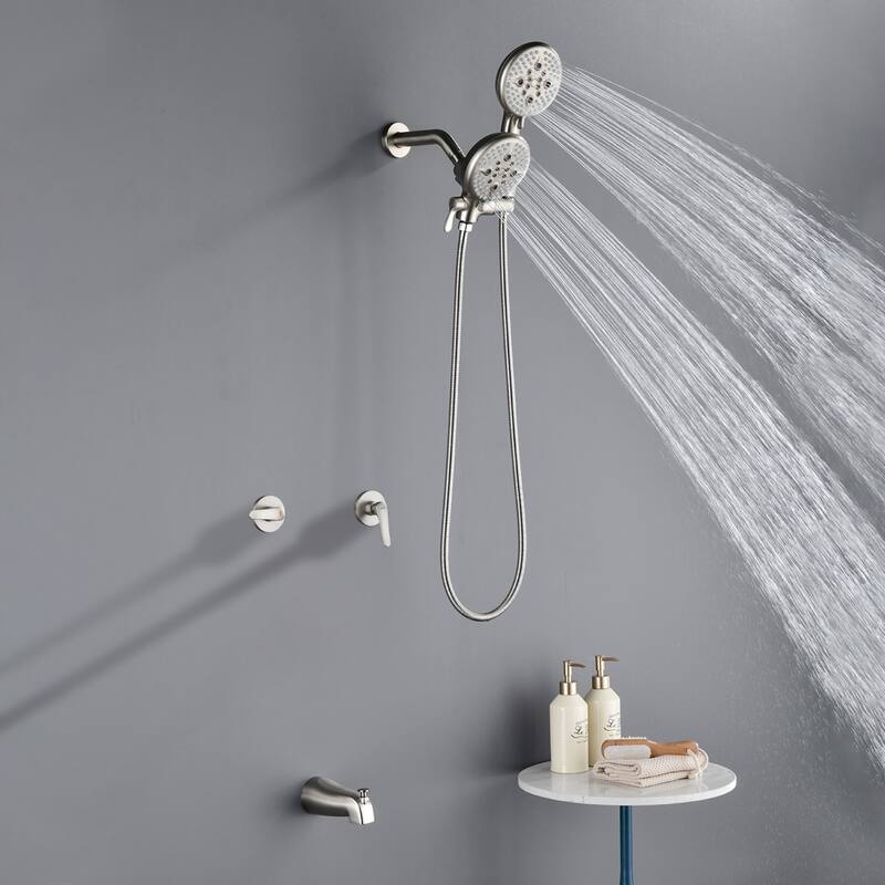 Modland 2-Handle Tub and Shower Faucet Set Dual Head 5-Setting Brass Valve Kit with Lift-Rod Spout