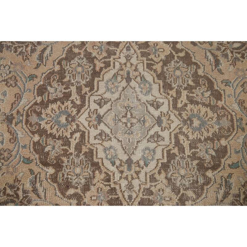 Distressed Mashad Persian Antique Area Rug Hand-knotted Wool Carpet - 6'3" x 9'0"