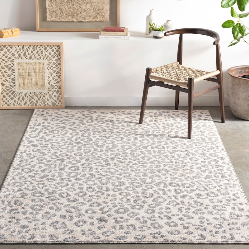 Livabliss Moodie Modern Leopard Print Area Rug - 6' 7" x 9' - Light Grey - Rectangle