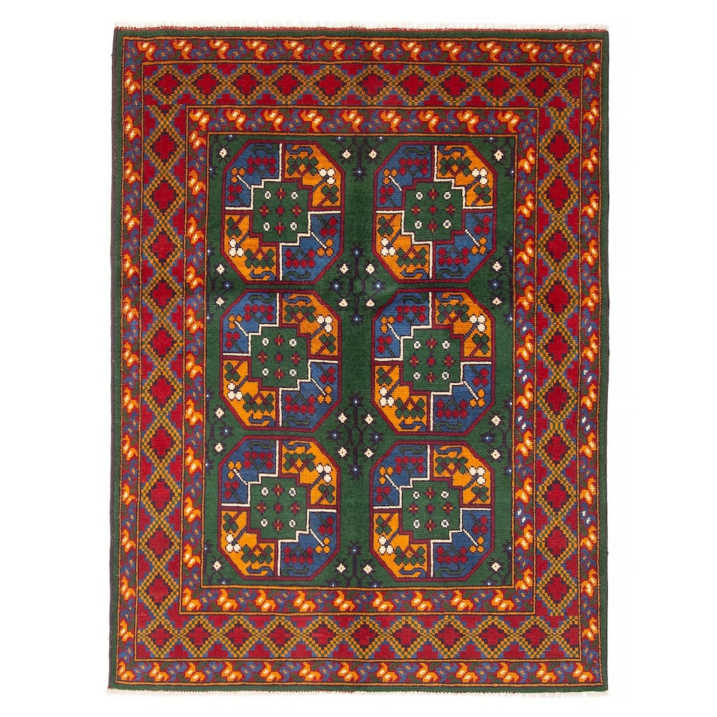 ECARPETGALLERY Hand-knotted Afghan Green Wool Rug - 4'11 x 6'6