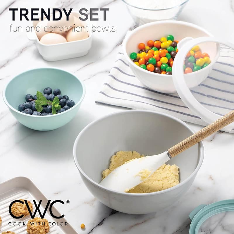 COOK WITH COLOR - 12 Piece Plastic Nesting Bowls - 6 Prep Bowls and 6 Lids, Microwave Safe.