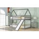 preview thumbnail 4 of 16, Modern Twin Size Wood Bunk House Bed with Slide, Ladder & Roof, Gray