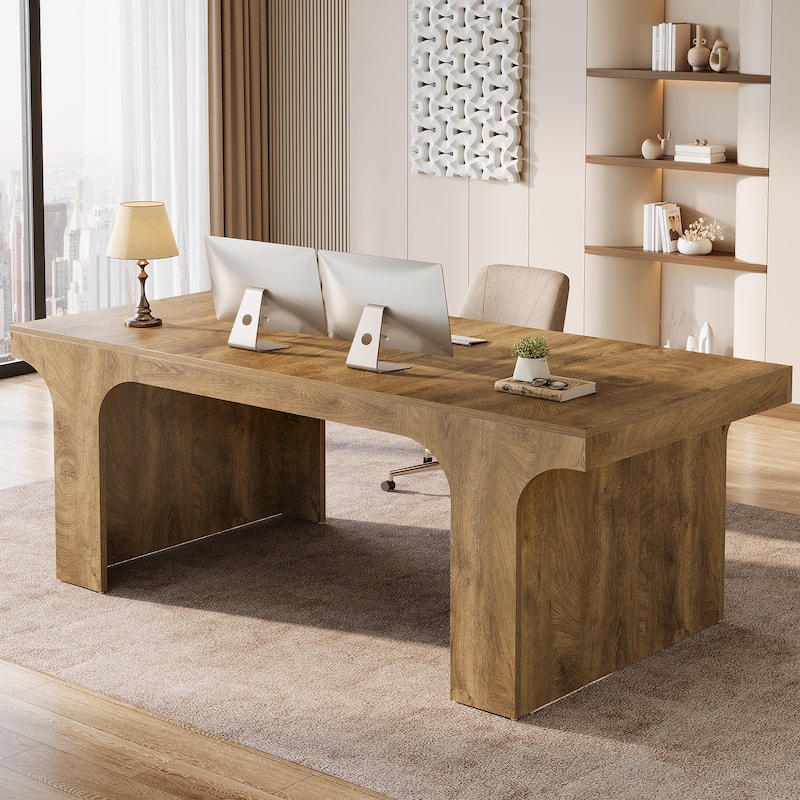 70.9" Executive Desk, Large Wood Computer Office Desk, Writing Table Business Workspace Home Office Accent Desk