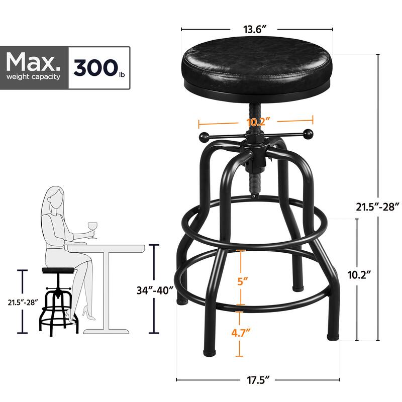 Yaheetech Faux Leather Industrial Swivel Bar Stool with Adjustable Height Round Metal Stool