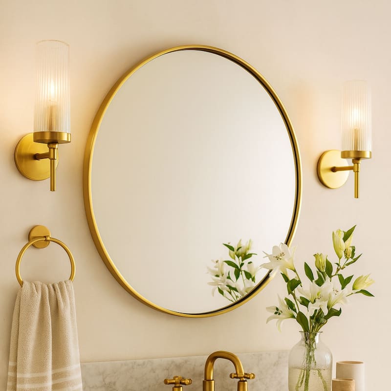 TEHOME Korra Round Wall Mirrors 30 and 36 Inch Metal Frame Options for Bathroom Bedroom & Entryway - 36" x 36" - Gold