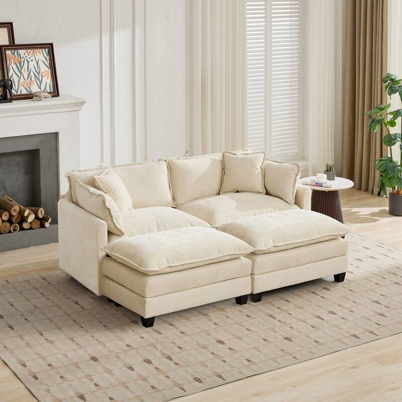 Roomfitters Large Upholstered Ottoman Footrest, Rectangular Padded Coffee Table Stool for Living Room and Bedroom